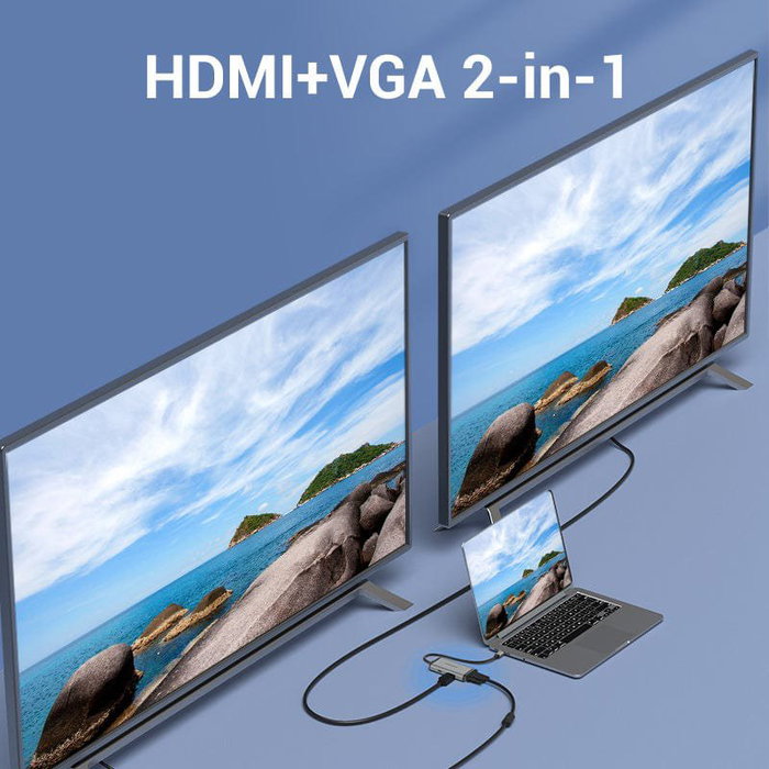Vention Docking Station TGSHB USB-C con HDMI 4K, VGA, 3x USB 3.0 y PD Gris